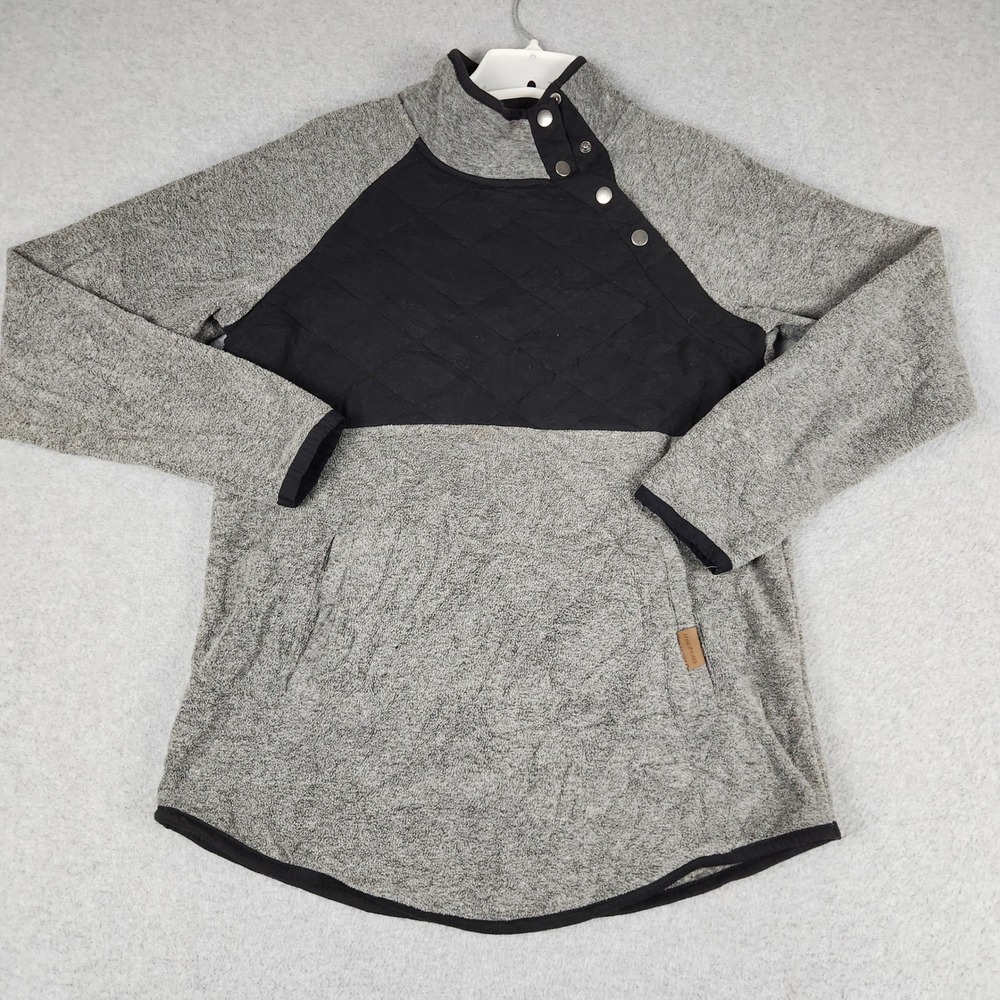 Maurices Sweatshirt Womens XS Gray Black Fleece Lined Quilted Asymmetrical Snap